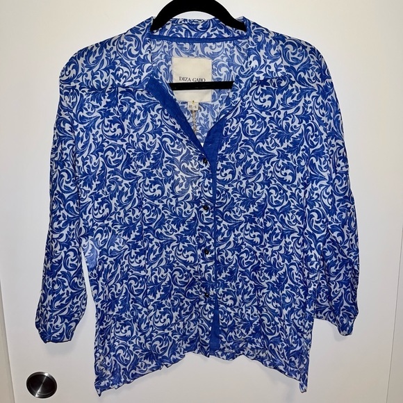 Diza Gabo Button Down Shirt Damask Blue - Picture 2 of 9